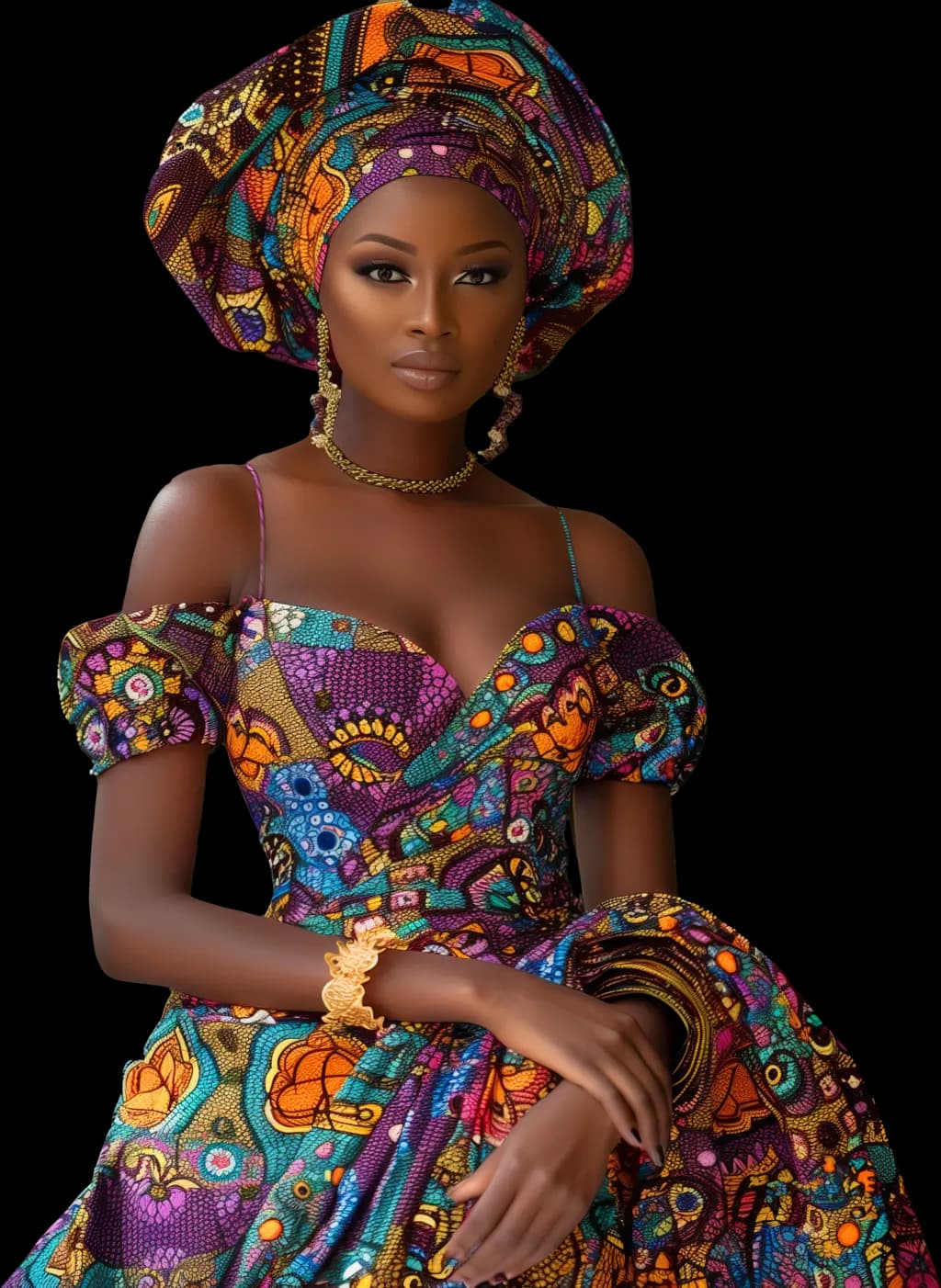 Vibrant Ankara dress featuring bold, colorful patterns with traditional African motifs, showcasing its distinctive and eye-catching design.